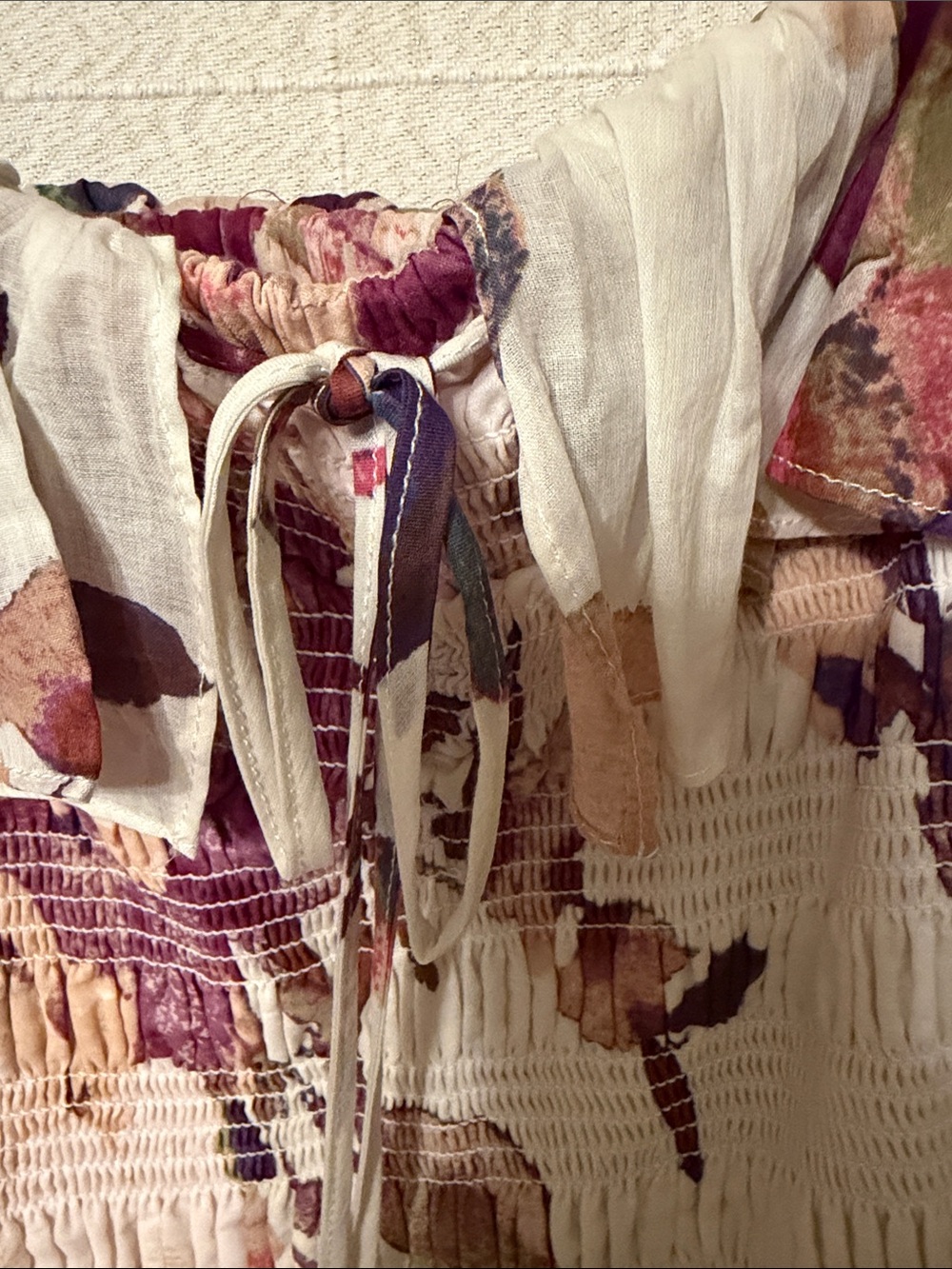 Fate Cream Midi Dress with Purple & Brown Floral Print - Picture 4 of 8